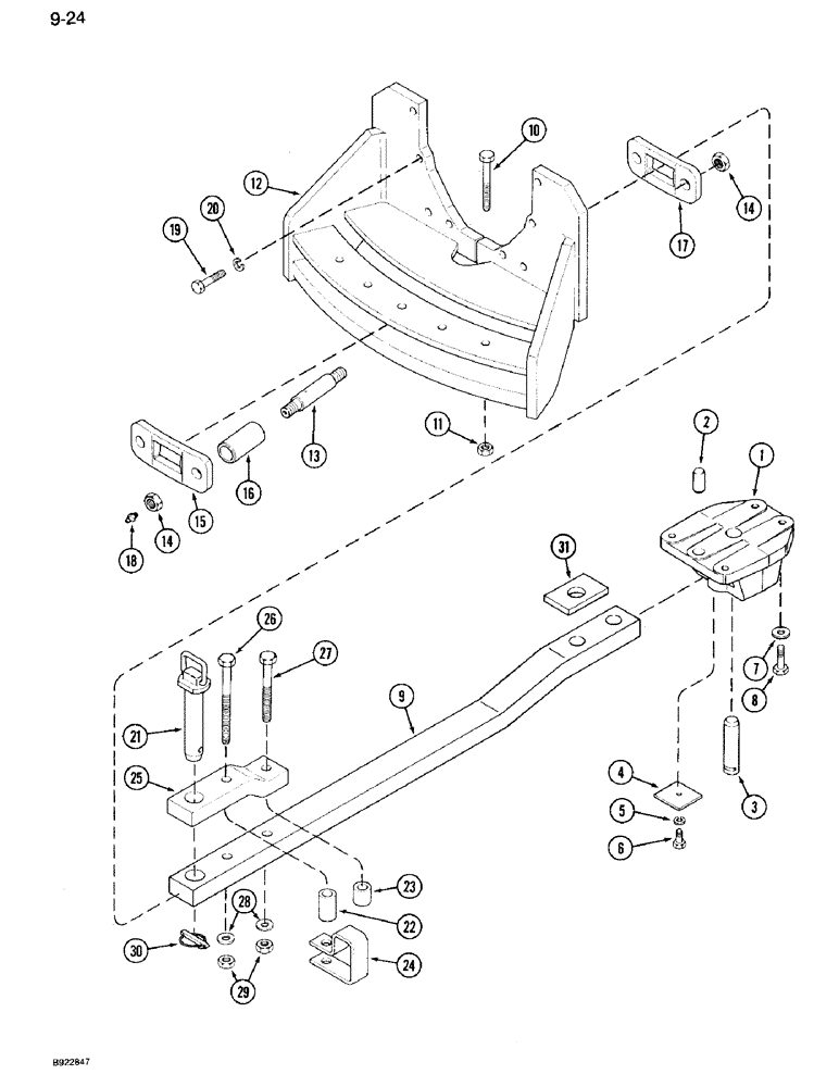 Схема запчастей Case IH 7120 - (9-024) - DRAWBAR, WITHOUT HITCH, P.I.N. JJA0023395 AND AFTER (09) - CHASSIS/ATTACHMENTS