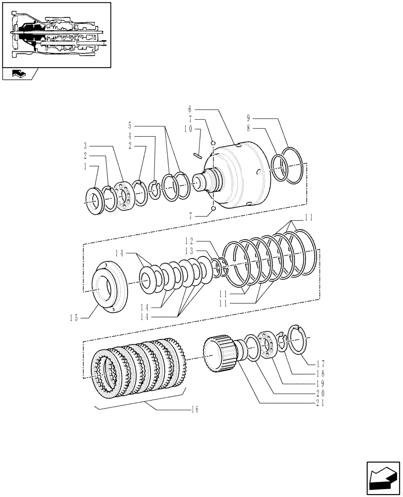 Схема запчастей Case IH PUMA 155 - (1.28.7/01[02]) - FULL POWER SHIFT TRANSM. 18X6 AND 19X6 - "A" CLUTCH AND GEARS (VAR.330285) (03) - TRANSMISSION