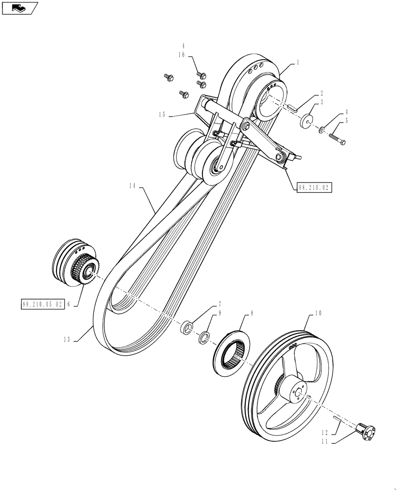 Схема запчастей Case IH 7230 - (88.210.05) - STRAWCHOPPER DRIVE-PULLEYS AND BELTS (88) - ACCESSORIES