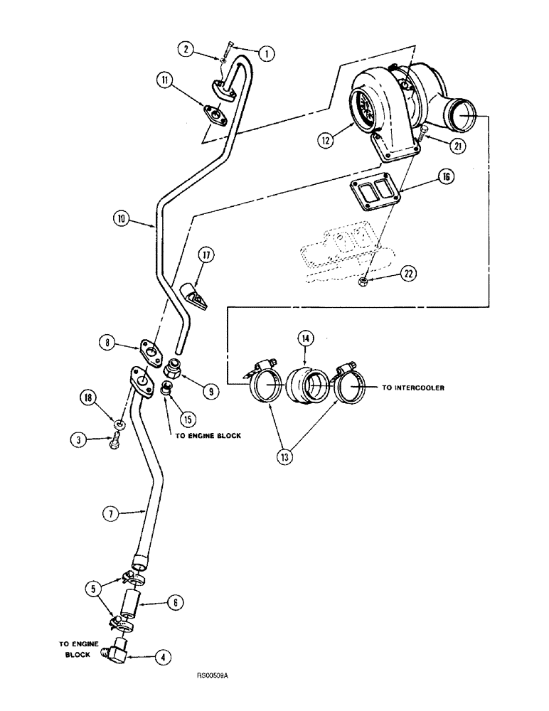 Схема запчастей Case IH 1680 - (2-22) - TURBOCHARGER SYSTEM, DTI-466C DIESEL ENGINE (01) - ENGINE