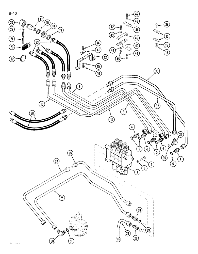 Схема запчастей Case IH 1896 - (8-40) - REMOTE VALVE, HOSES AND COUPLINGS, THREE CIRCUIT SYSTEM (08) - HYDRAULICS