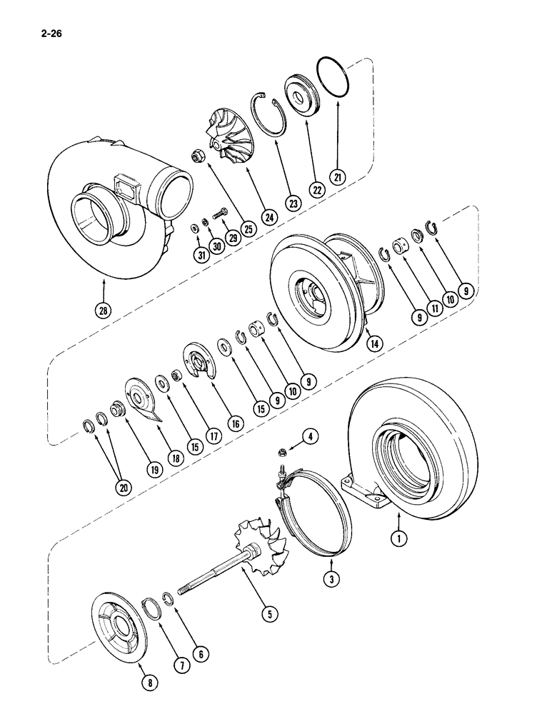 Схема запчастей Case IH 4994 - (2-26) - TURBOCHARGER, 866 CUBIC INCH DIESEL ENGINE (02) - ENGINE