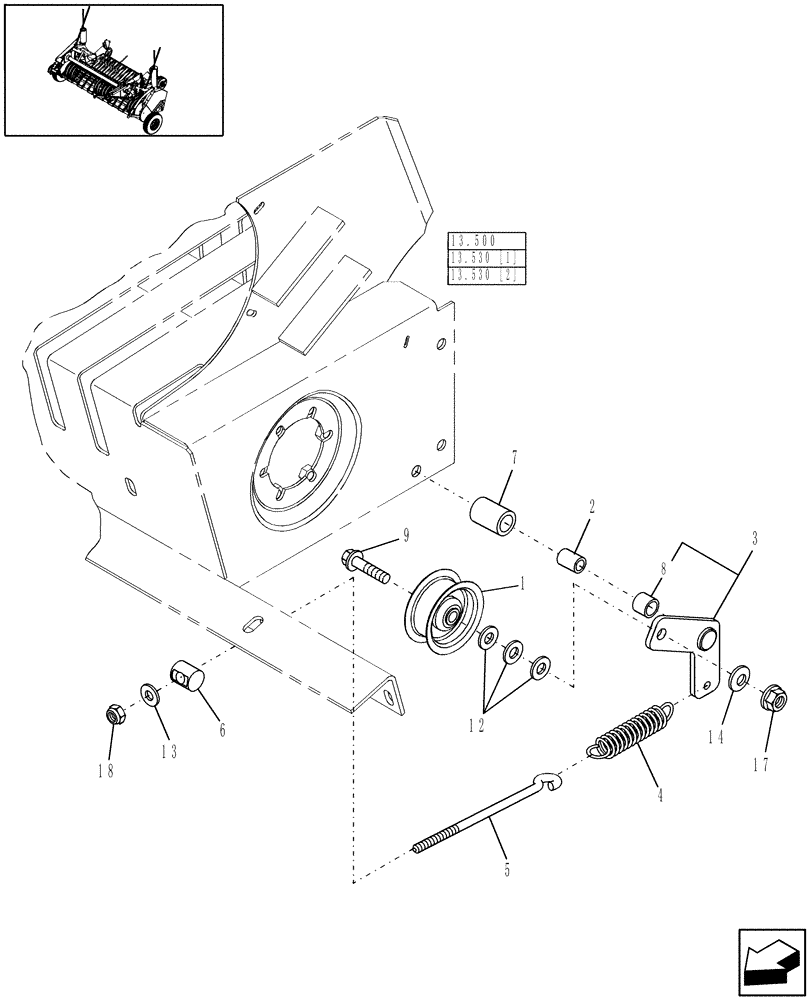 Схема запчастей Case IH RBX563 - (13.440) - 1.8M WIDE PICKUP, PICKUP DRIVE IDLER, STUFFER FEEDER (13) - FEEDER