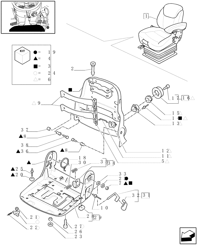 Схема запчастей Case IH MAXXUM 120 - (1.93.3/ L[02]) - DELUXE AIR SUSPENSION SEAT WITH HEATED CUSHIONS, OPS AND BELT - BREAKDOWN - W/CAB - D5518 (VAR.330709) (10) - OPERATORS PLATFORM/CAB