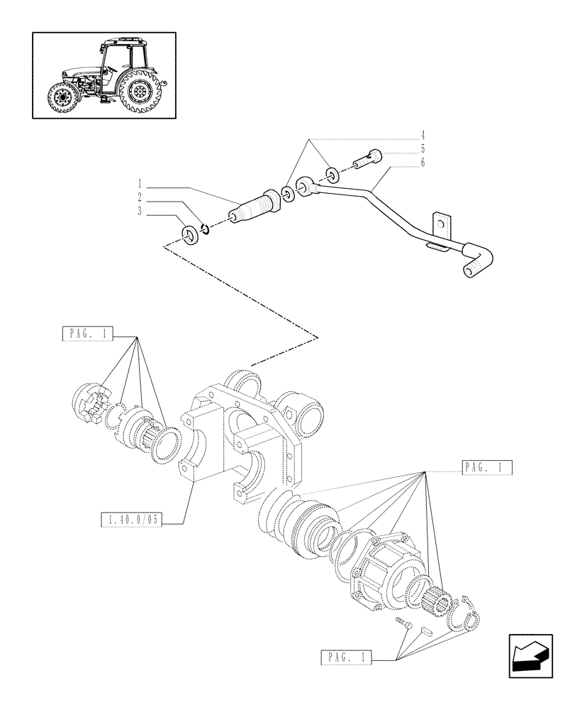 Схема запчастей Case IH JX1085C - (1.40.1/08[02]) - (VAR.323-323/1) STAND. FRONT AXLE W/ELECTROHYDR. DIFF. LOCK (40 KM/H) - HYDRAULIC DIFF. LOCK CONTROL (04) - FRONT AXLE & STEERING