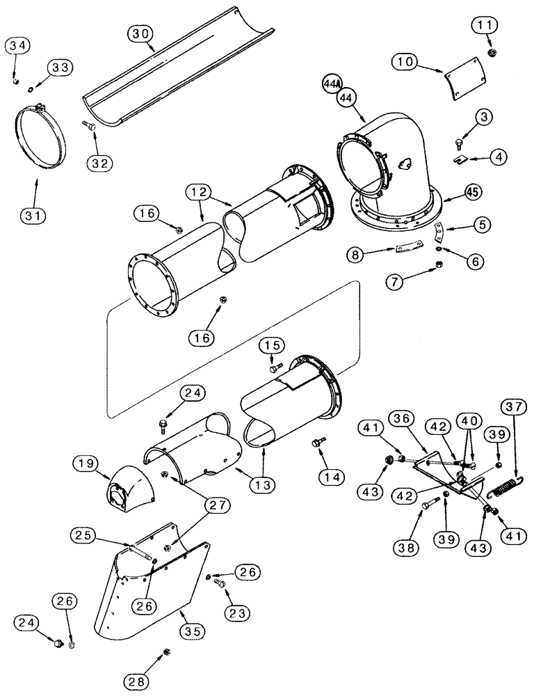 Схема запчастей Case IH 2388 - (09E-10) - UNLOADER - TUBE, UPPER (17) - GRAIN TANK & UNLOADER