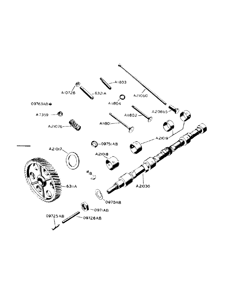 Схема запчастей Case IH 800 - (223) - VALVES, PUSH RODS AND CAMSHAFT (10) - ENGINE