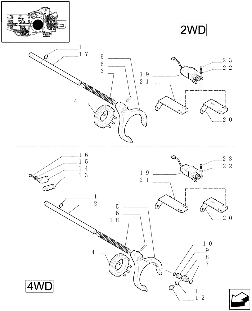 Схема запчастей Case IH JX1080U - (1.32.6[01]) - DIFFERENTIAL LOCK - RODS & FORKS (03) - TRANSMISSION