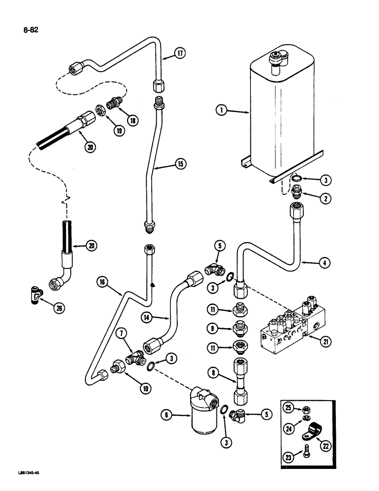 Схема запчастей Case IH 1844 - (8-82) - HYDRAULIC RETURN SYSTEM TO RESERVOIR, 1844 COTTON PICKER, PRIOR TO P.I.N. 701 (07) - HYDRAULICS