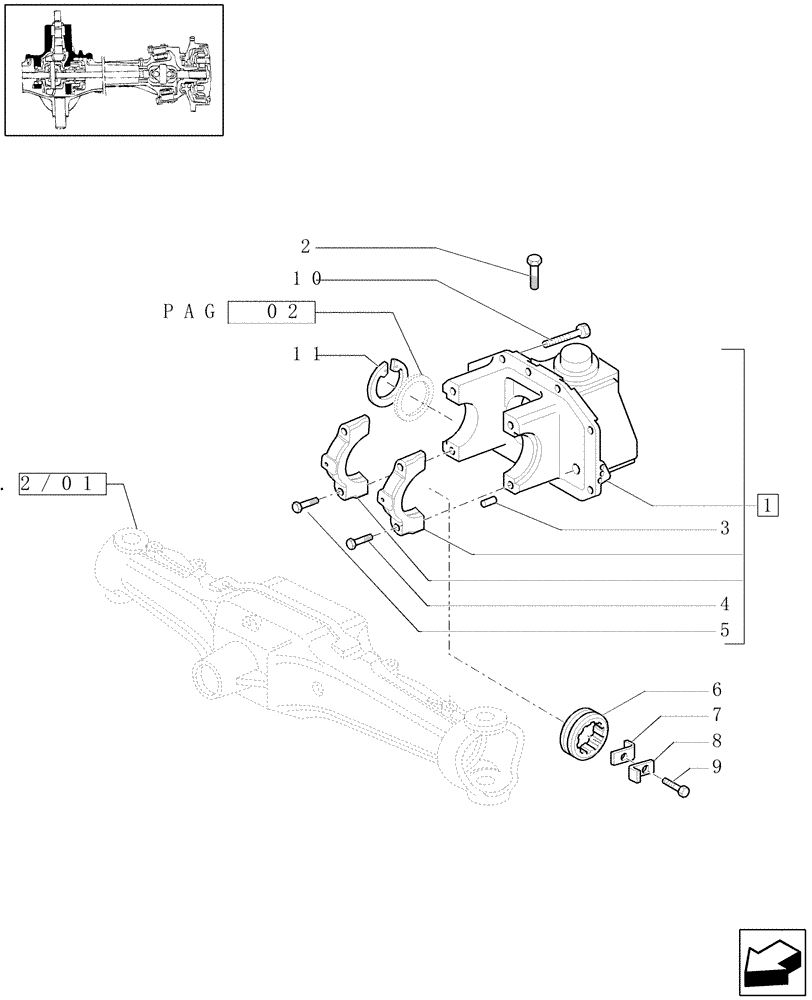 Схема запчастей Case IH PUMA 180 - (1.40.2/05[01]) - (VAR.463) 4WD FRONT AXLE WITH ACTIVE SUSPENSION - SUPPORT (04) - FRONT AXLE & STEERING