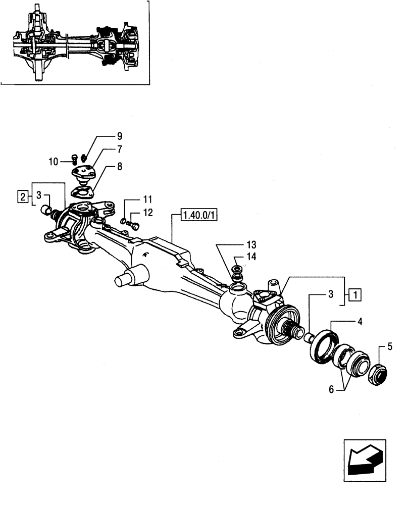 Схема запчастей Case IH JX95 - (1.40.0/02[03]) - FRONT AXLE - STEERING PIVOT PINS - SHAFTS, SHIMS AND BEARINGS (04) - FRONT AXLE & STEERING