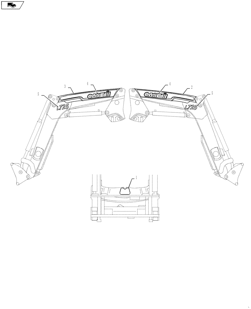 Схема запчастей Case IH L775 - (90.108.AB) - DECALS (90) - PLATFORM, CAB, BODYWORK AND DECALS