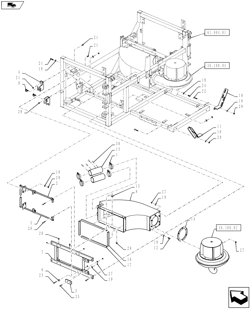 Схема запчастей Case IH 810 - (36.100.01) - BOOM FANS AND AIRWAYS (36) - PNEUMATIC SYSTEM