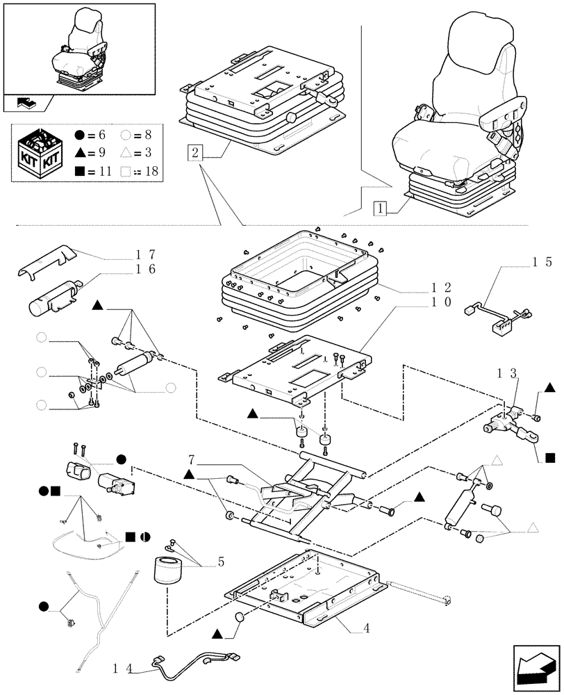 Схема запчастей Case IH PUMA 180 - (1.93.3/01D[03]) - DELUXE SEAT WITH REELING SEAT BELT, HEATED CUSHION AND SEMI ACTIVE SUSPENSION - BREAKDOWN (10) - OPERATORS PLATFORM/CAB