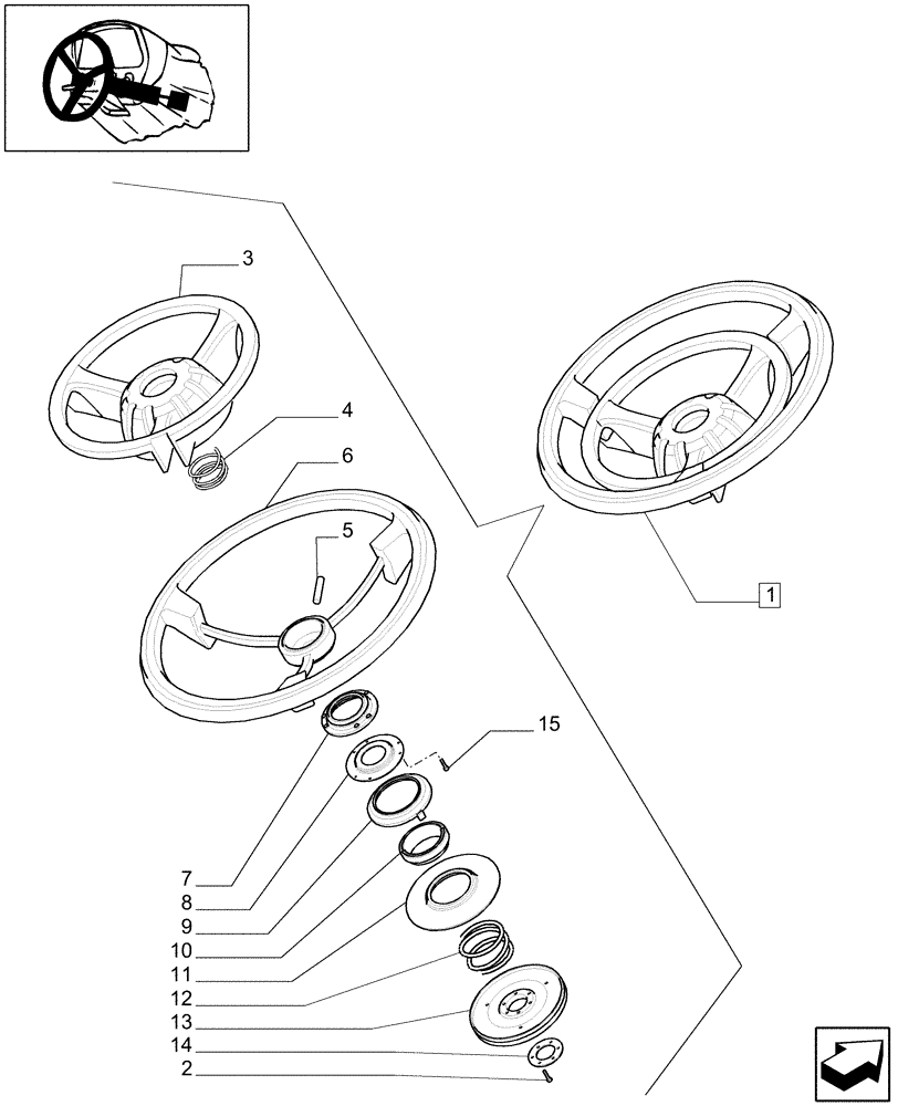 Схема запчастей Case IH MAXXUM 110 - (1.95.5/03A) - STEERING WHEEL - BREAKDOWN (VAR.330631-332631-336631-331658) (10) - OPERATORS PLATFORM/CAB