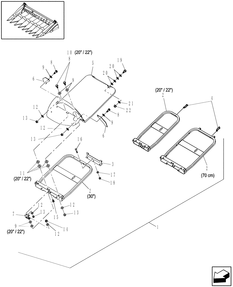 Схема запчастей Case IH 3408-30 - (20.13.02) - INNER DIVIDERS, HOOD, 20", 22", 30", 70CM (58) - ATTACHMENTS/HEADERS