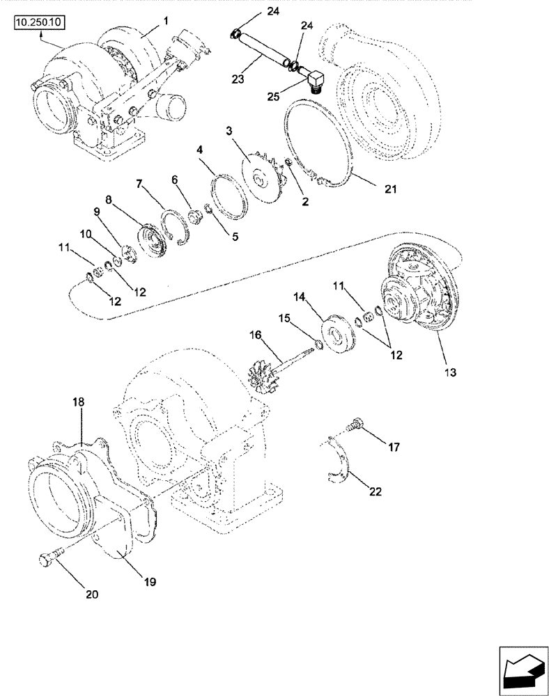 Схема запчастей Case IH 2588 - (10.250.07) - TURBOCHARGER ASSEMBLY (10) - ENGINE