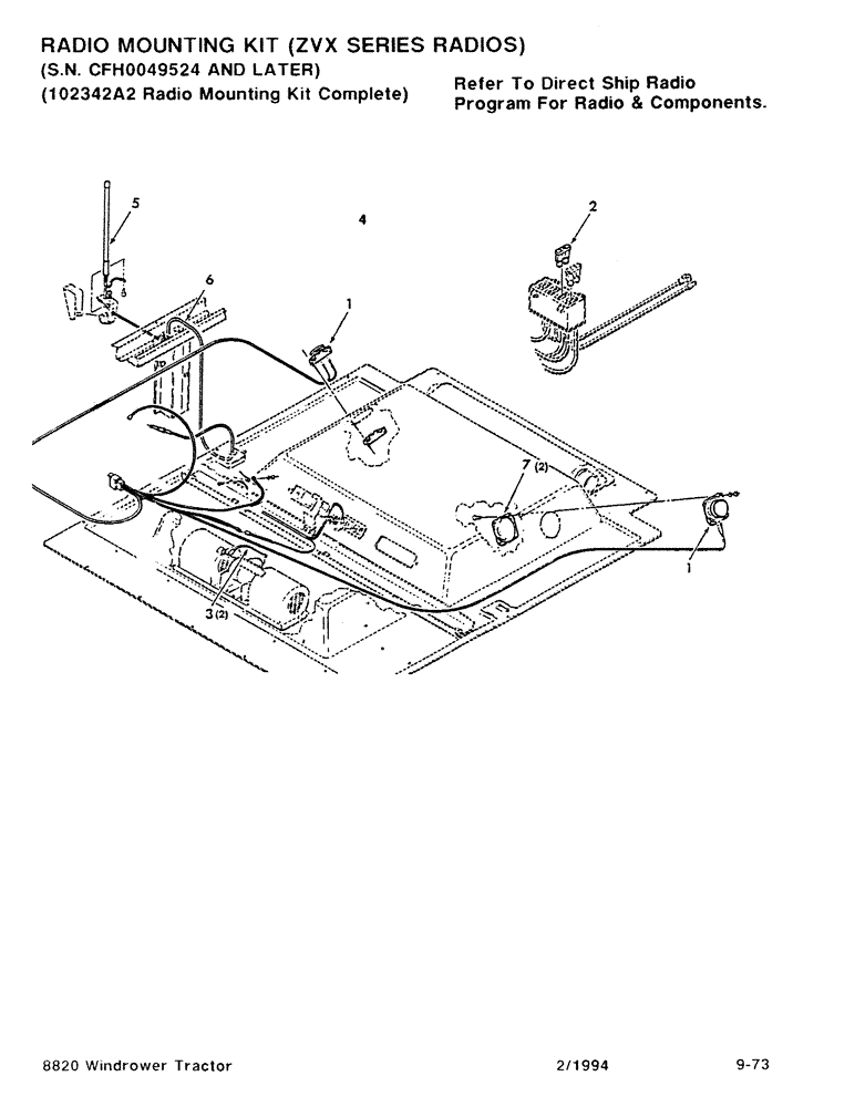 Схема запчастей Case IH 8820 - (9-73) - RADIO MOUNTING KIT, ZVX SERIES RADIOS, SERIAL NUMBER CFH0049524 AND & LATER (09) - CHASSIS/ATTACHMENTS