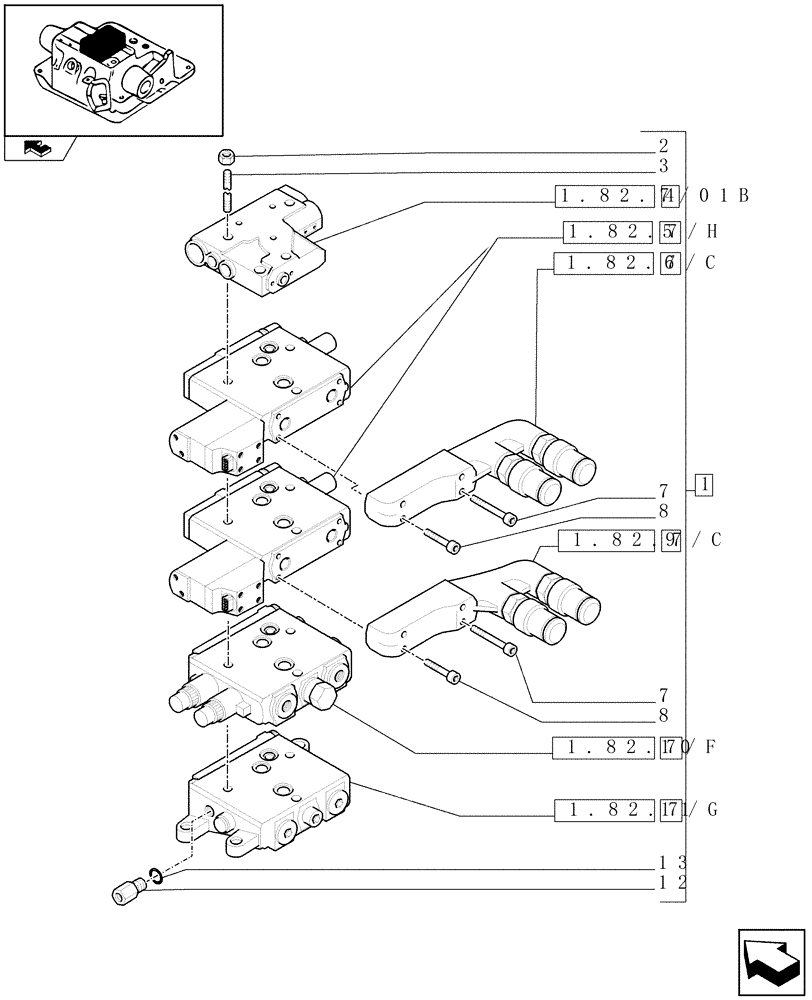 Схема запчастей Case IH PUMA 155 - (1.82.7/01A) - 2 CCLS (EDC) ELECTRONIC CONTROL VALVES WITH TRAILER BRAKE VALVE AND ASSOCIATED PARTS (07) - HYDRAULIC SYSTEM