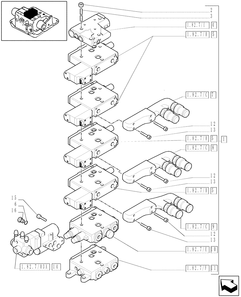 Схема запчастей Case IH MXU100 - (1.82.7/28[02]) - (VAR.376) 4 CCLS (EDC) ELECTRONIC CONTROL VALVES WITH TRAILER BRAKE VALVE AND ASSOCIATED PARTS - C5504 (07) - HYDRAULIC SYSTEM