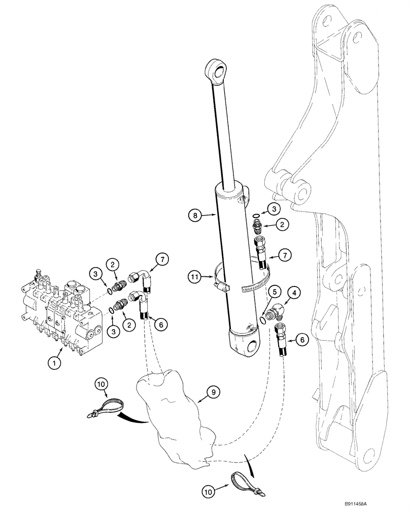 Схема запчастей Case IH 1845C - (08-54) - HYDRAULIC SYSTEM - BACKHOE DIPPER CYLINDER (NORTH AMERICA), D125 (08) - HYDRAULICS