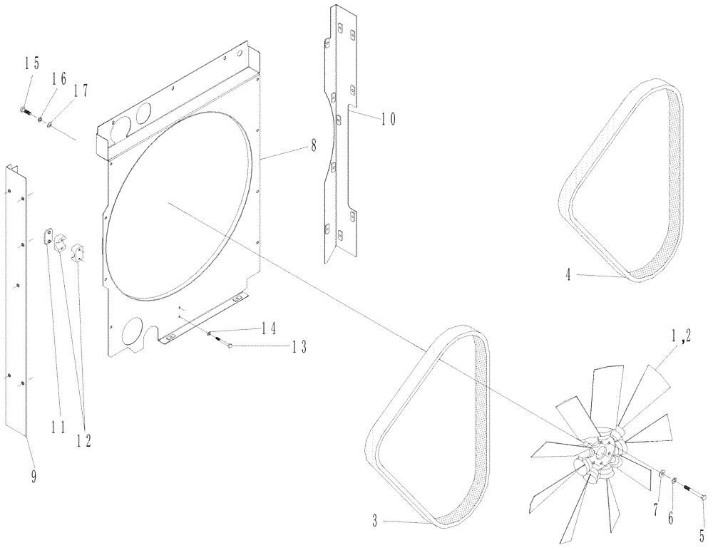 Схема запчастей Case IH A7700 - (C02.04[01]) - Cooling Fan, Drive Belt and Shroud {CASE IH 10.3L} (01) - ENGINE