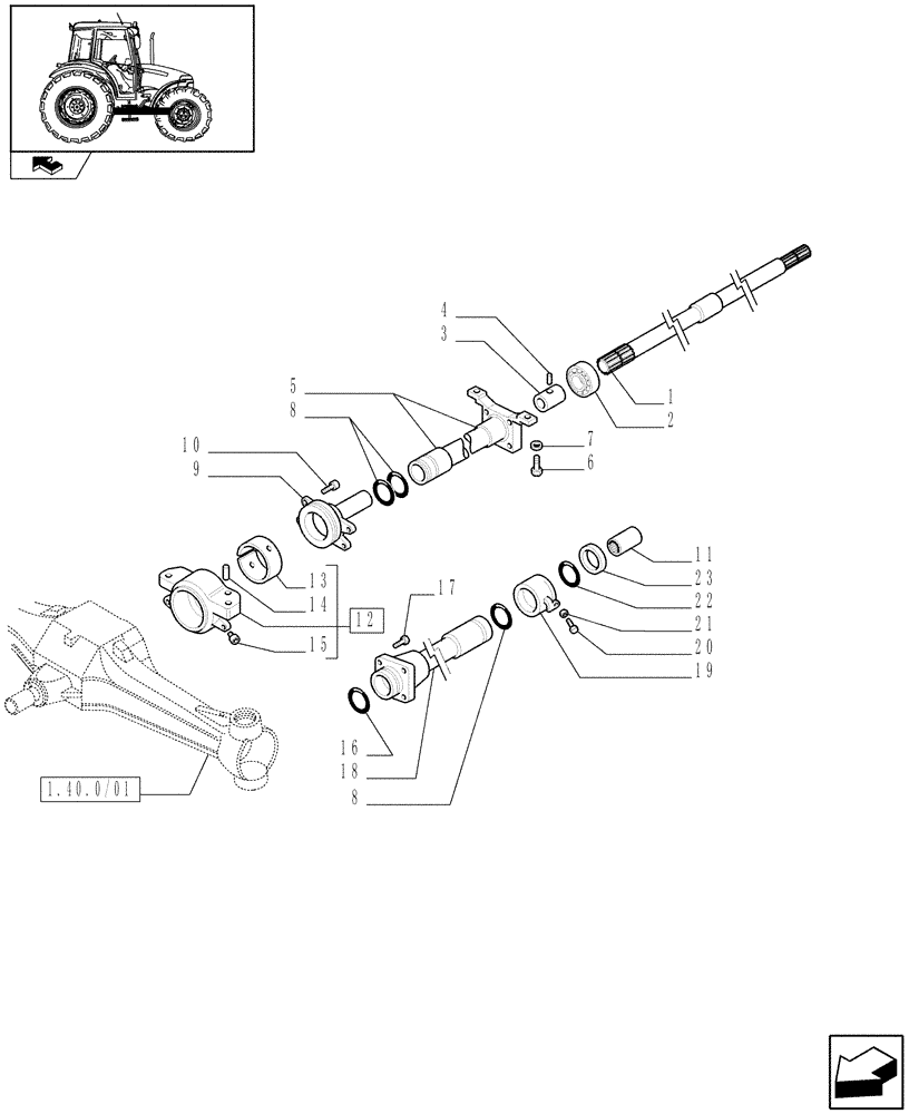 Схема запчастей Case IH FARMALL 90 - (1.38.5/01) - 4WD WATER PROOF TRANSMISSION - SLEEVE AND SUPPORT (VAR.330449) (04) - FRONT AXLE & STEERING