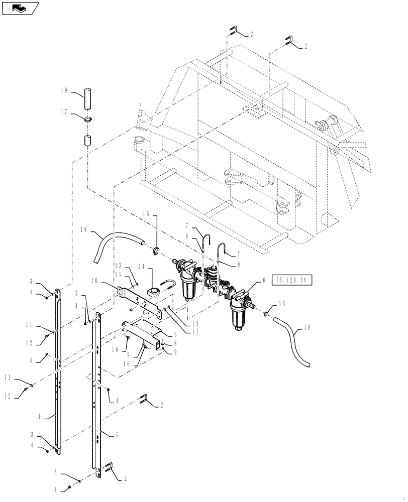 Схема запчастей Case IH 3330 - (75.120.54) - PLUMBING, CENTER SECTION, 6 SECTION, LO-FLOW (75) - SOIL PREPARATION