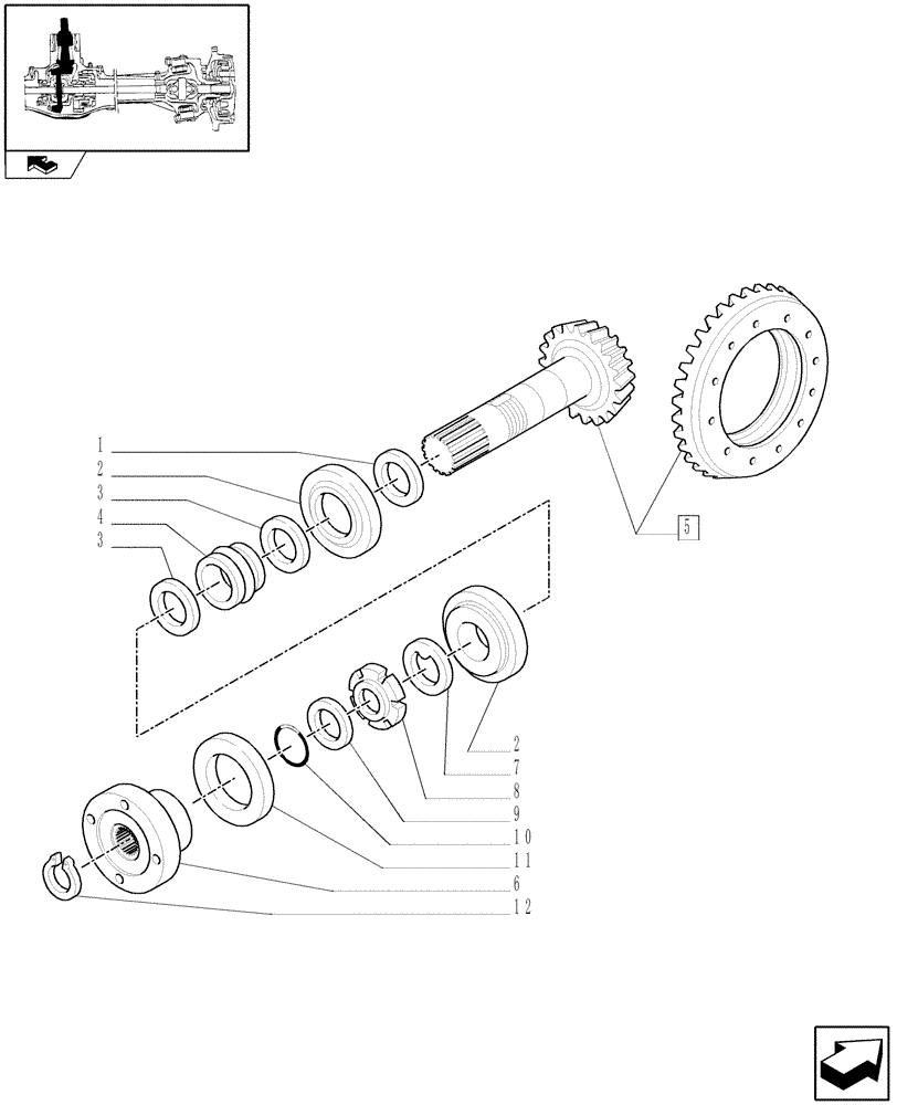 Схема запчастей Case IH FARMALL 75N - (1.40.2/06) - STD FRONT AXLE WITH ELECTROHYDR. DIFF. LOCK LESS FRONT BRAKES (30 KM/H) - BEVEL GEAR/PINION SET (VAR.330145) (04) - FRONT AXLE & STEERING