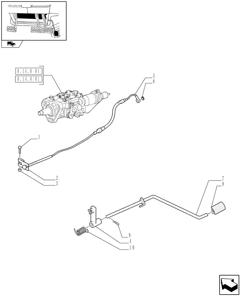 Схема запчастей Case IH FARMALL 80 - (1.92.10/01[02]) - POWER SHUTTLE E SERVO PTO FOR DIFF. LOCK - THROTTLE CONTROL LINKAGE (VAR.330120-331120) (10) - OPERATORS PLATFORM/CAB