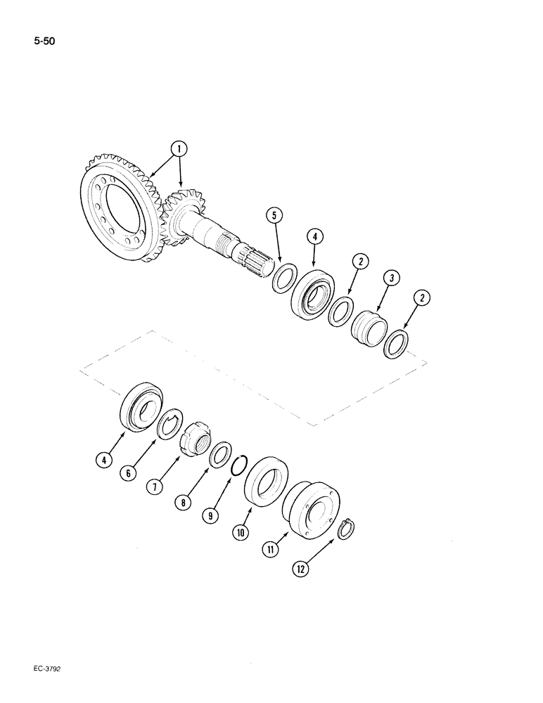 Схема запчастей Case IH 395 - (5-050) - MECHANICAL FRONT DRIVE "CARRARO", BEVEL GEAR AND PINION SET (05) - STEERING