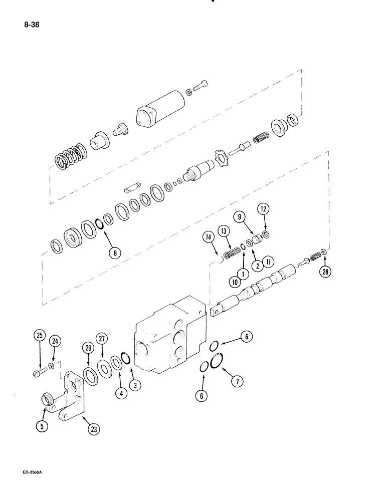 Схема запчастей Case IH 695 - (8-38) - REMOTE AUXILIARY VALVE ASSEMBLY, WITHOUT CHECK VALVE (08) - HYDRAULICS