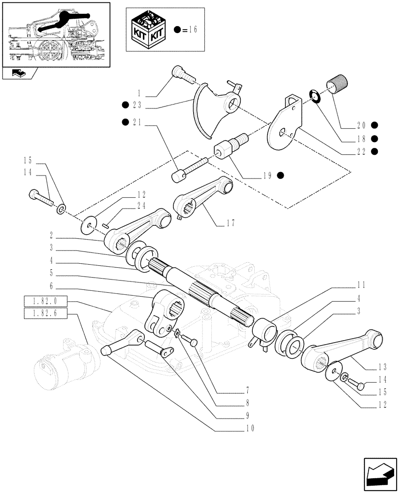 Схема запчастей Case IH FARMALL 105N - (1.82.8) - HYDRAULIC LIFT, LIFT ARMS AND CONNECTING SHAFT (07) - HYDRAULIC SYSTEM