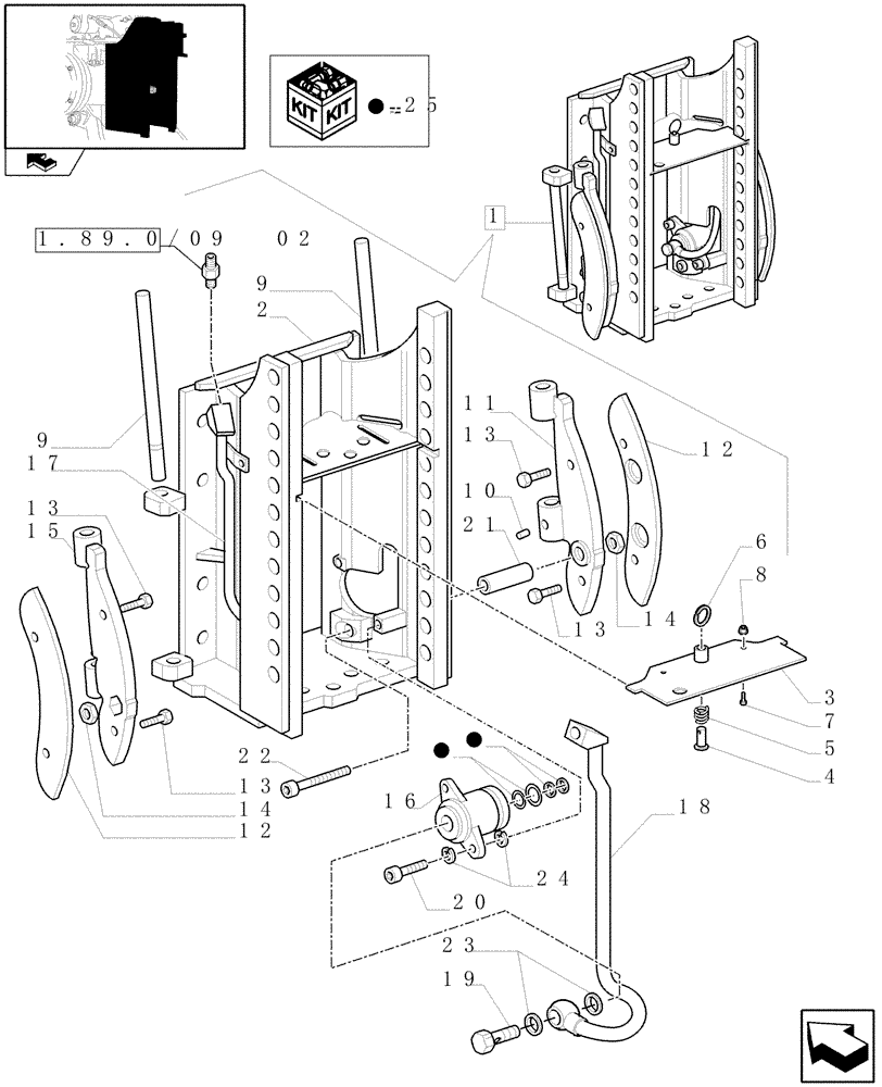 Схема запчастей Case IH FARMALL 95N - (1.89.0/09[01]) - HIDRAULIK STABILISERS WITH SLIDER TYPE HITCH SUPPORT - HOOK SUPPORT (VAR.334945-336945) (09) - IMPLEMENT LIFT