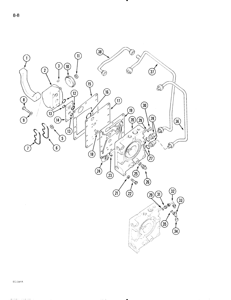 Схема запчастей Case IH 595 - (8-08) - HYDRAULIC POWER SUPPLY, MULTIPLE CONTROL VALVE AND TUBES, WITHOUT CAB (08) - HYDRAULICS