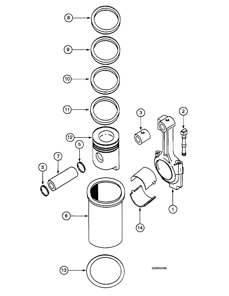 Схема запчастей Case IH D-358 - (6-014) - CONNECTING RODS, PISTONS AND SLEEVES 