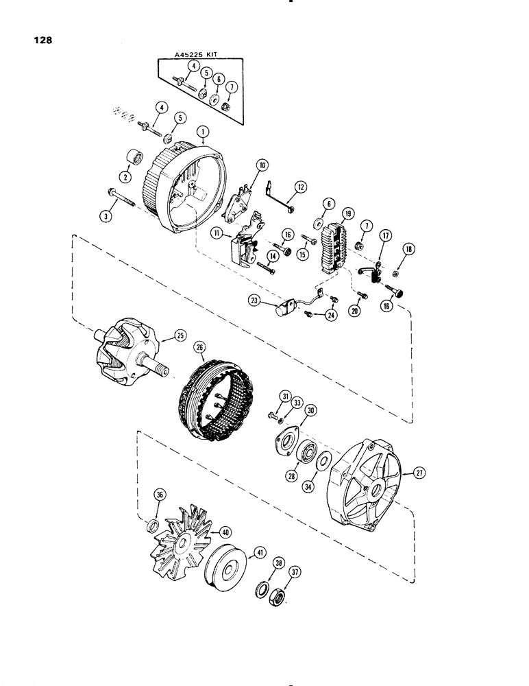 Схема запчастей Case IH 1270 - (128) - ALTERNATOR, DELCO-REMY NUMBER 1102928 (04) - ELECTRICAL SYSTEMS