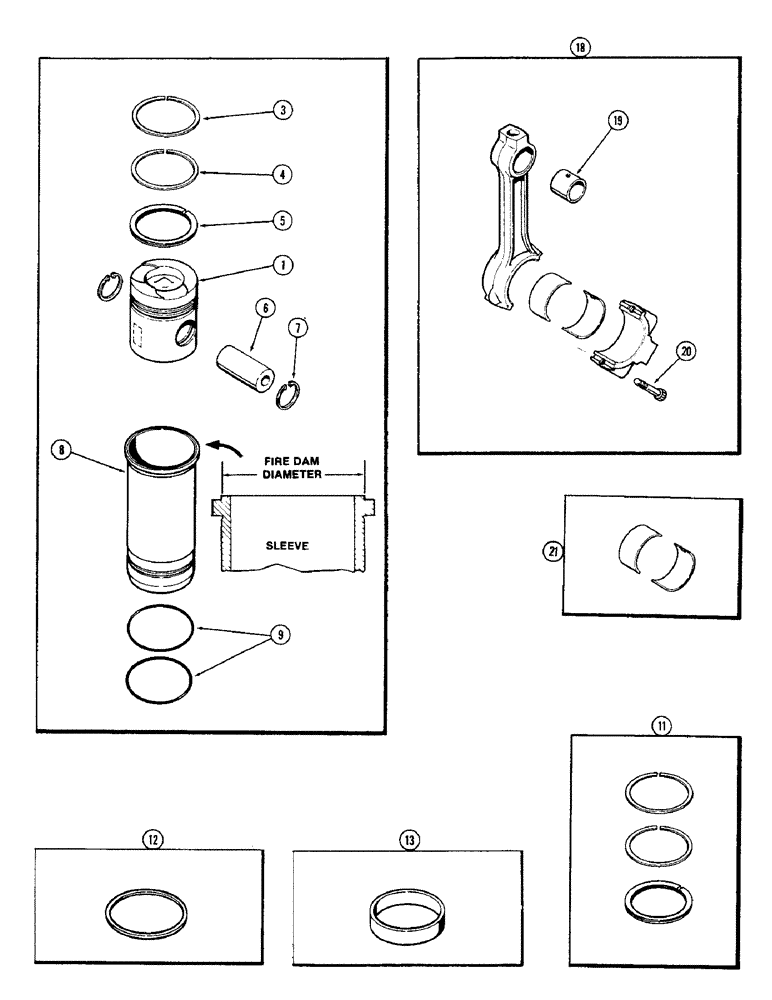 Схема запчастей Case IH 1570 - (033A) - PISTONS AND SLEEVES, WITH 5.092 INCH TO 5.097 INCH FIRE DAM DIAMETER SLEEVE, 504BDT DIESEL ENGINE (02) - ENGINE