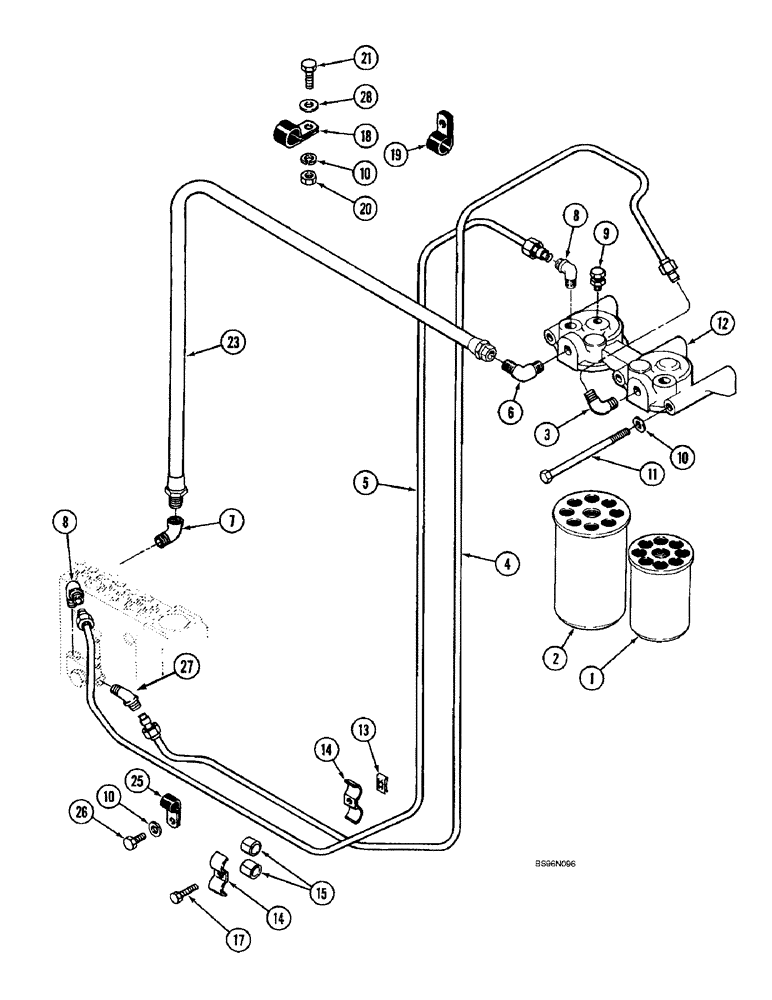 Схема запчастей Case IH 1680 - (3-10) - FUEL FILTER SYSTEM, DTI-466C DIESEL ENGINE, WITH STEEL TUBE RETURN LINES (02) - FUEL SYSTEM