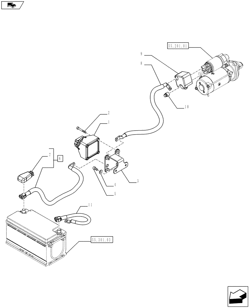 Схема запчастей Case IH FARMALL 65C - (55.100.0201[02]) - MECHANICAL BATTERY ISOLATOR - ISO (VAR.330207) - END YR 09-JUL-2012 (55) - ELECTRICAL SYSTEMS