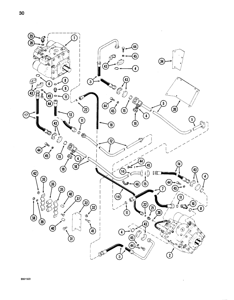 Схема запчастей Case IH 1680 - (030) - HYDROSTATIC PUMP AND MOTOR SYSTEM, TWO SPEED MOTOR, CORN, GRAIN AND RICE COMBINE (29) - HYDROSTATIC DRIVE