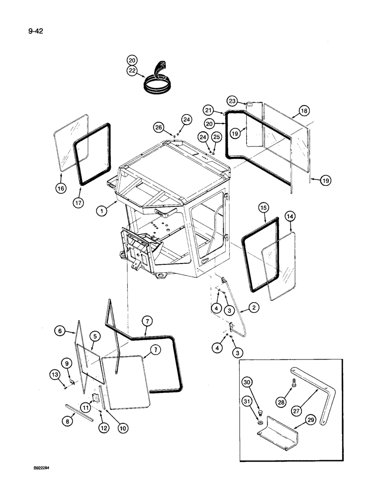 Схема запчастей Case IH 9270 - (9-033) - CAB AND WINDOWS WITH LARGE RADIUSED CORNERS ON GLASS (09) - CHASSIS/ATTACHMENTS