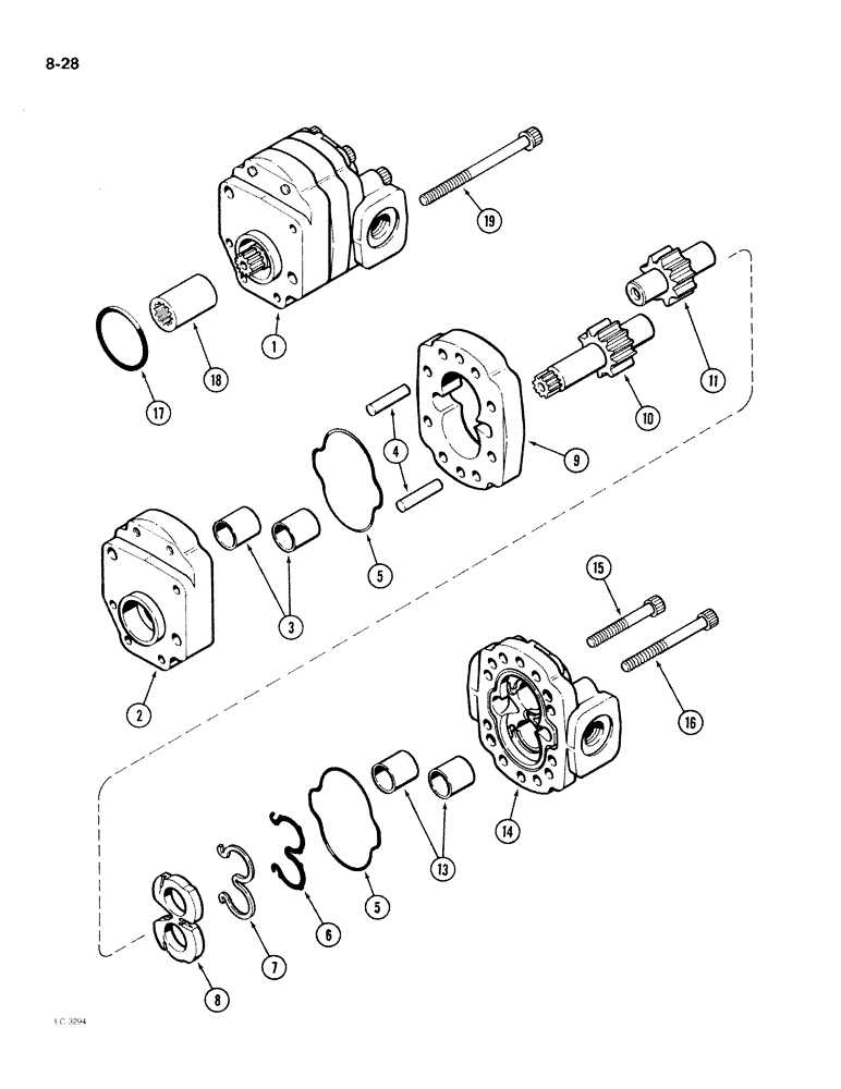 Схема запчастей Case IH 2096 - (8-028) - GEAR AND PISTON PUMP ASSEMBLY, GEAR PUMP (08) - HYDRAULICS