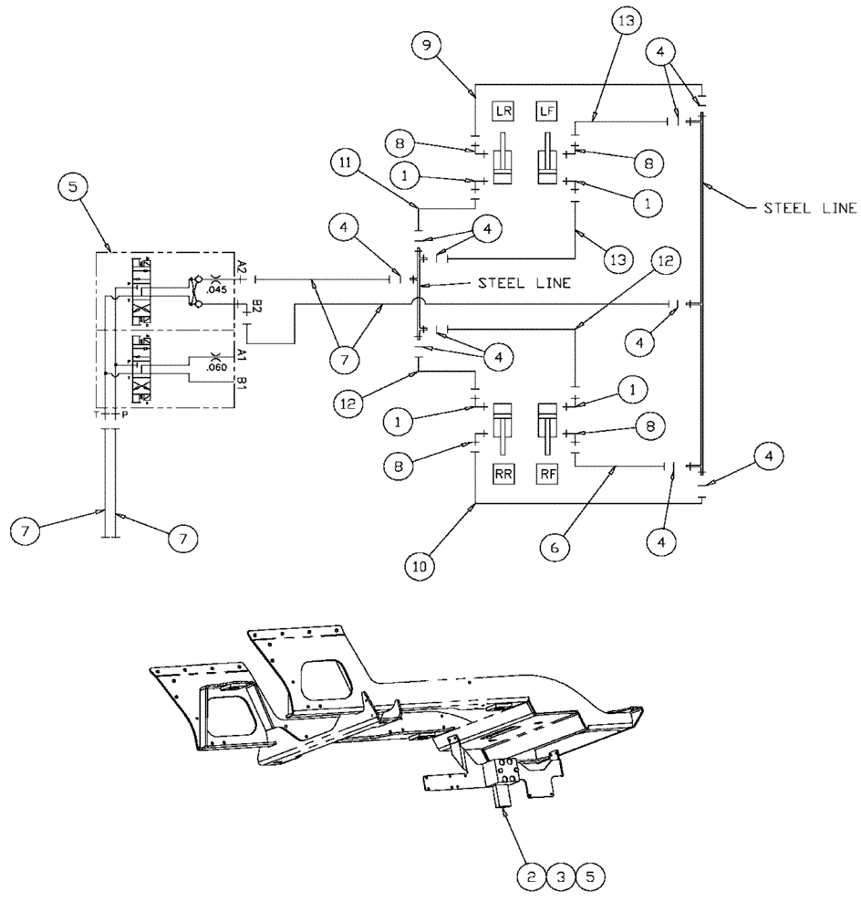 Схема запчастей Case IH SPX3320 - (06-003) - HYDRAULIC GROUP, STANDARD AXLE Hydraulic Plumbing