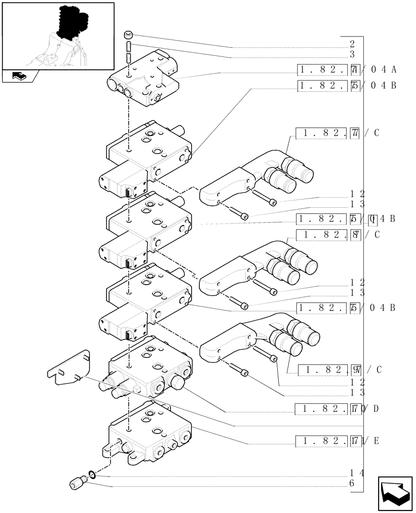 Схема запчастей Case IH PUMA 140 - (1.82.7/04[02]) - 3 ELECTROHYDRAULIC REAR REMOTE CONTROL VALVES - VALVE SECTIONS AND QUICK COUPLERS (VAR.330856) (07) - HYDRAULIC SYSTEM