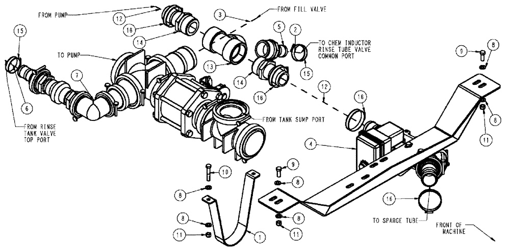 Схема запчастей Case IH SPX3310 - (09-008) - BOTTOM PLUMBING GROUP Liquid Plumbing