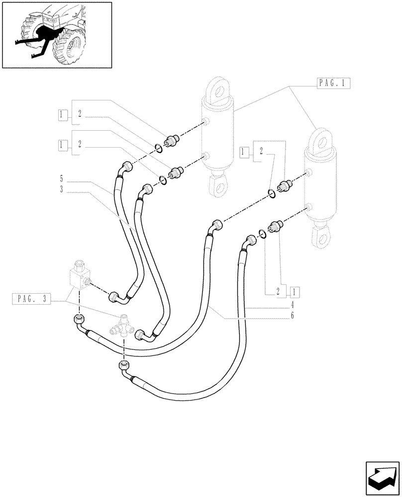 Схема запчастей Case IH MAXXUM 140 - (1.81.9[02]) - NOT INTEGRATED FRONT HPL WITH 6 SPLINES PTO - LIFT CYLINDER PIPES - C6335 (VAR.330813) (07) - HYDRAULIC SYSTEM