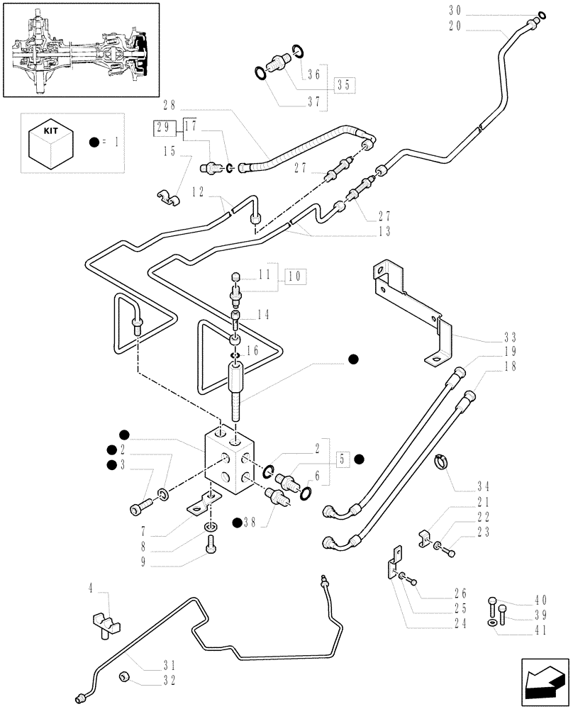 Схема запчастей Case IH MAXXUM 100 - (1.40. 5/14[03]) - (CL.3) SUSPENDED FRONT AXLE W/MULTI-PLATE DIFF. LOCK AND BRAKES - BRAKES PIPES - C6684 (VAR.330427) (04) - FRONT AXLE & STEERING