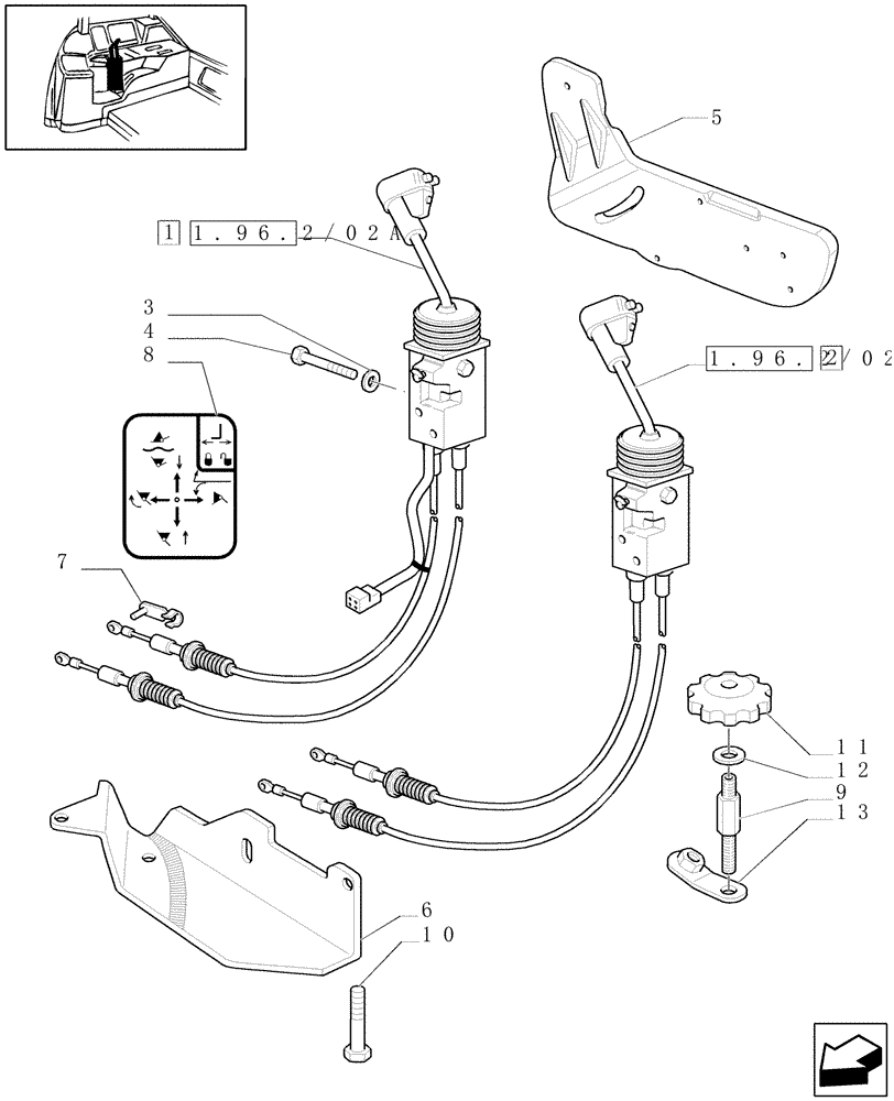 Схема запчастей Case IH MXU130 - (1.96.2/02[01]) - (VAR.704-713) 2 CONTROL VALVES WITH MECHANICAL JOYSTICK FOR LOADER - JOYSTICK (10) - OPERATORS PLATFORM/CAB