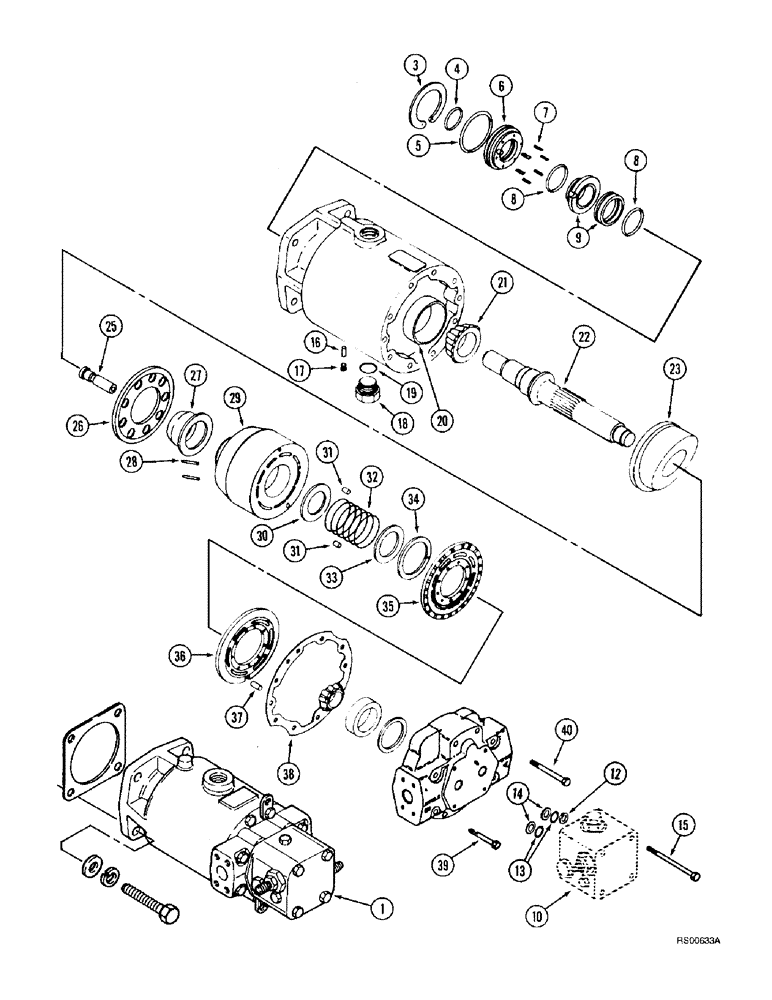 Схема запчастей Case IH 1680 - (6-38) - HYDROSTATIC MOTOR, SINGLE SPEED, PRIOR TO P.I.N. JJC0044502 (03) - POWER TRAIN